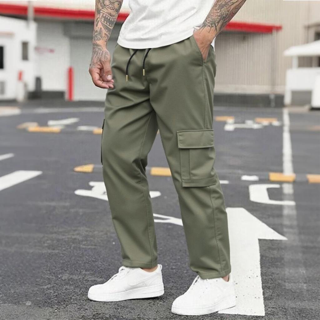 Men's Loose Casual Multi-pocket Work Pants, Youth Stretch Waist Drawstring  Pants