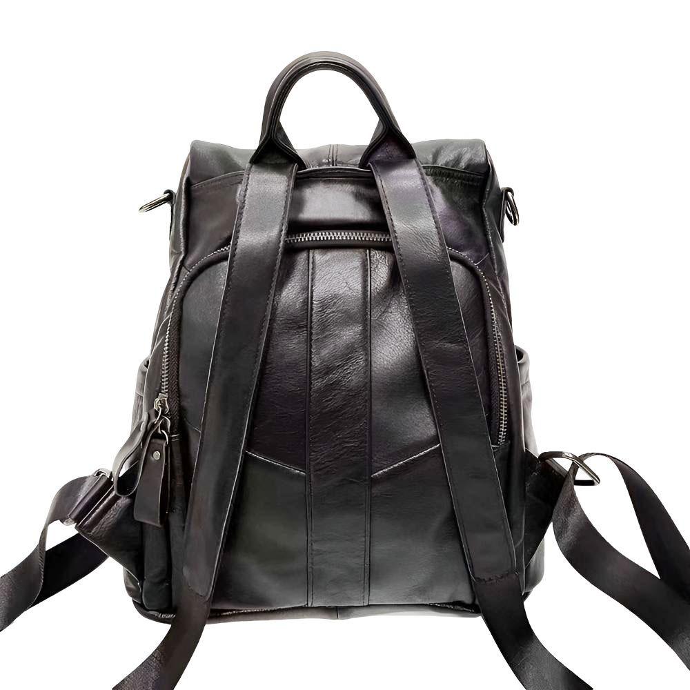 Modischer Anti-Diebstahl-Rucksack für Damen, neu und einfach anzubringen, Retro-Rucksack aus schwarzem Rindsleder, Mehrzweck-Rucksack, lässige Reisetasche