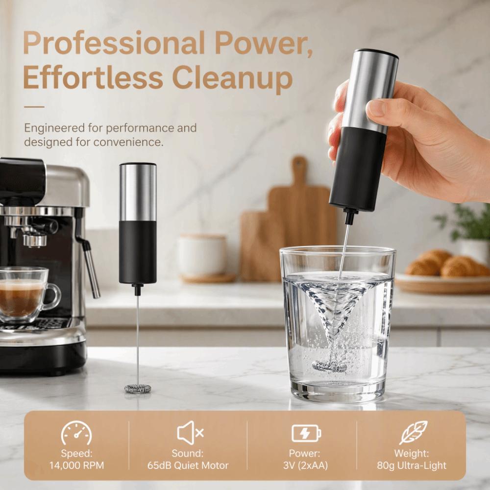 Battery Operated Electric Milk Frother Stainless Steel Whisk Mini Drink Mixer  Matcha Hot Chocolate