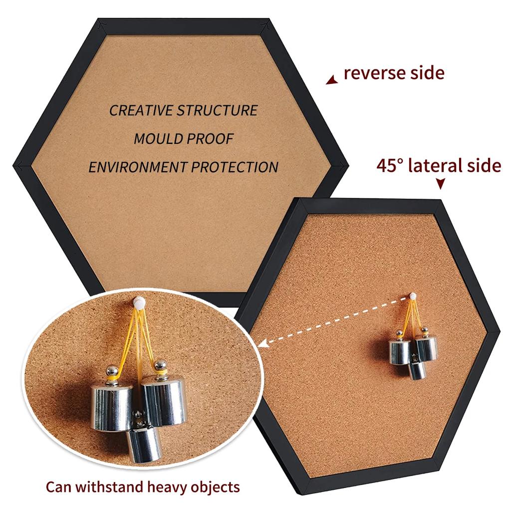 Equilateral Hexagon Cork Board Message Board with Wood Frame Decorative Postcard Wall Bulletin Board New Style Pin Boards