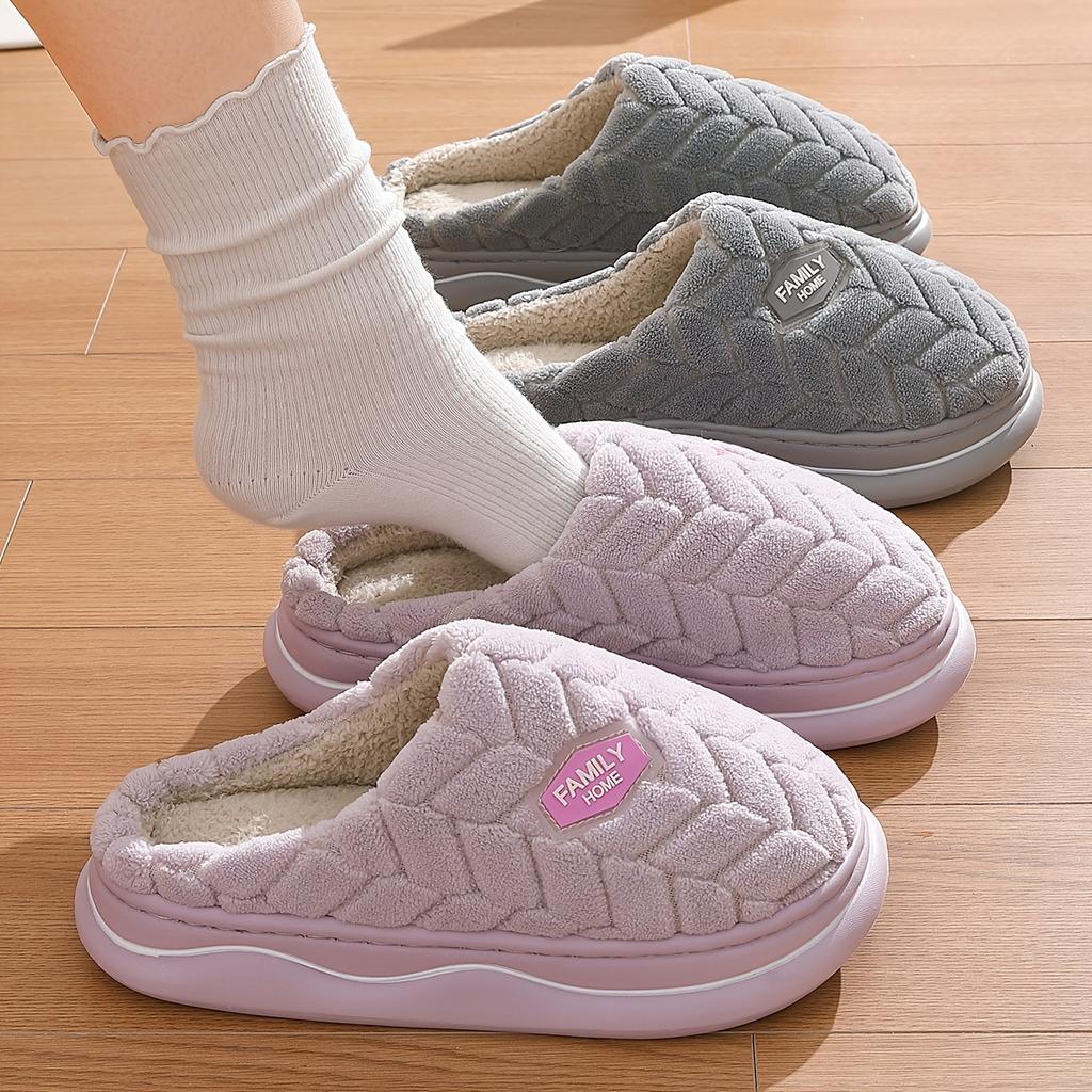 Winter Couple Style Basic Design Women Plush Slippers Non-slip Warm Thick Furry Men Home Cotton Shoes