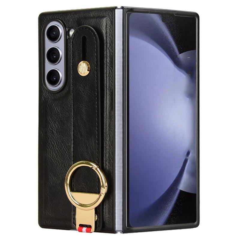 Für Samsung Galaxy Z Fold6 5G Hülle Leder+PC+TPU Armbandabdeckung mit Flaschenöffnerring