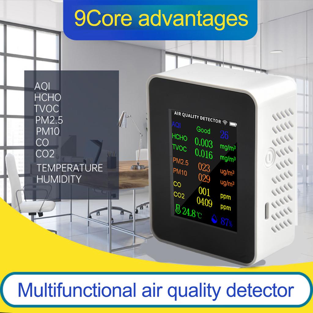 Air Quality Meter 12in1 Detector PM2.5 PM10 HCHO AQI Temperature Humidity Tester With TFT Lour Display