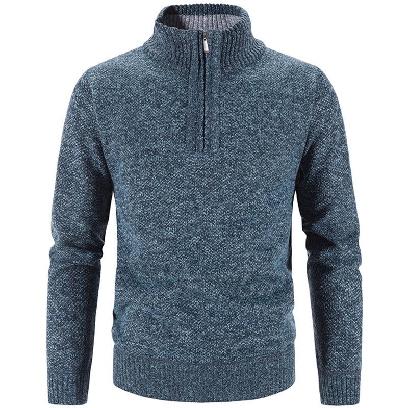 Men's Autumn & Winter Hong Kong Style Knitted Cardigan: Stand-Up Collar, Loose Fit, Fleece-Lined, Thick Woolen Sweater.