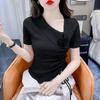 T-shirt da donna a maniche corte Moda estiva Slim Fit Copri pancia Top casual ampio