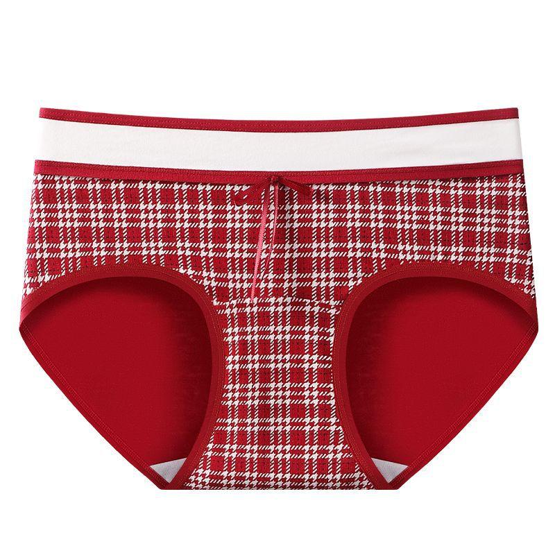 Ladies Spring and Autumn Benming Year Red Cotton Antibacterial Stall Middle Waist Triangle Briefs