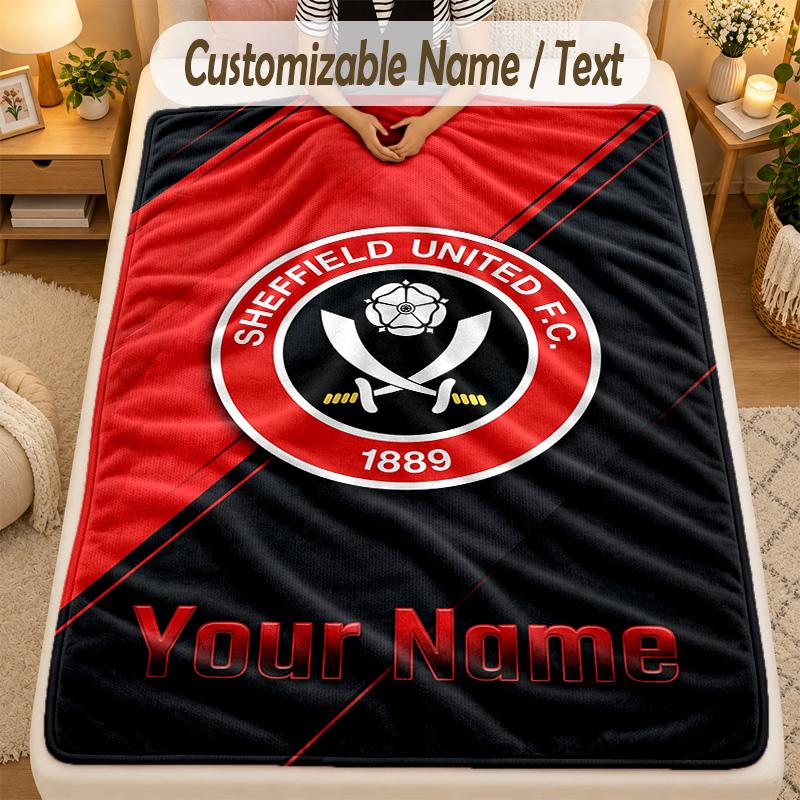 Flannel BlanketSheffield United FC Custom Name Text Personalized Soft Warm Throw Blanket Home Decor Gift