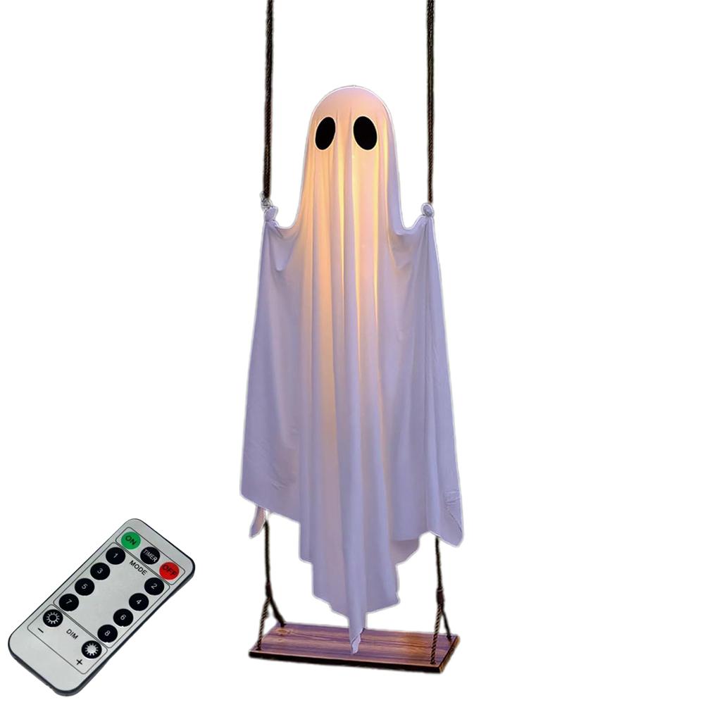 Outdoor Large Hanging Swing Ghost Halloween Decoration With String Lights Ghost Cute Ghost Decoration Front Porch Courtyard Tree