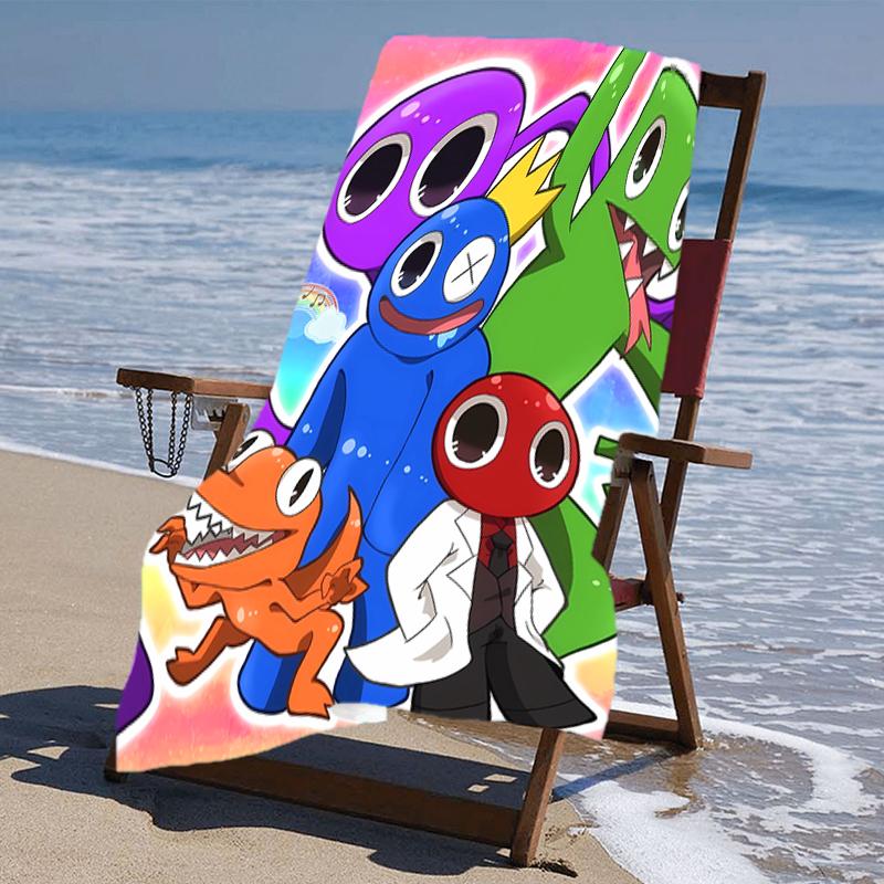 proof beach towel with a Rainbow Friends2 pattern - soft,absorbent,quick-drying,machine washable - perfect for swimming,camping,bathing