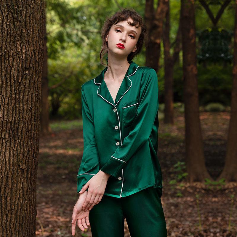 100% Mulberry Silk Women's Long Sleeve Pajama Set - Minimalist Autumn Homewear