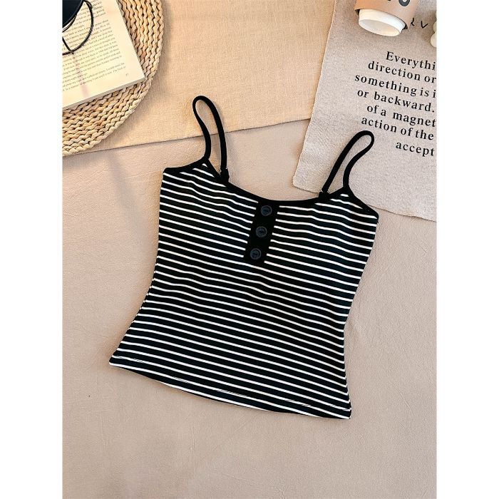 Thai Spice Girl Sexy Blue and White Striped Suspender Vest Women's Summer Unique and Beautiful Super Good-looking Sleeveless Off-Shoulder Top
