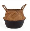 Foldable Rattan Grass Handmade Bamboo Storage Basket Laundry Grass Patchwork Wicker Rattan Seagrass Belly Garden Flower Pot