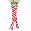 Women's Bowknot Christmas Stockings With Pom-poms Stripes Pattern Knee-high Over-the-knee Socks