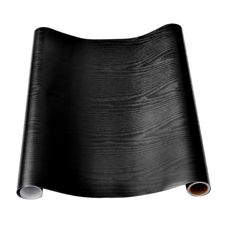Black Wood Grain Self-Adhesive Wallpaper for Furniture and Countertops - Waterproof and Moisture-Proof Renovation Film