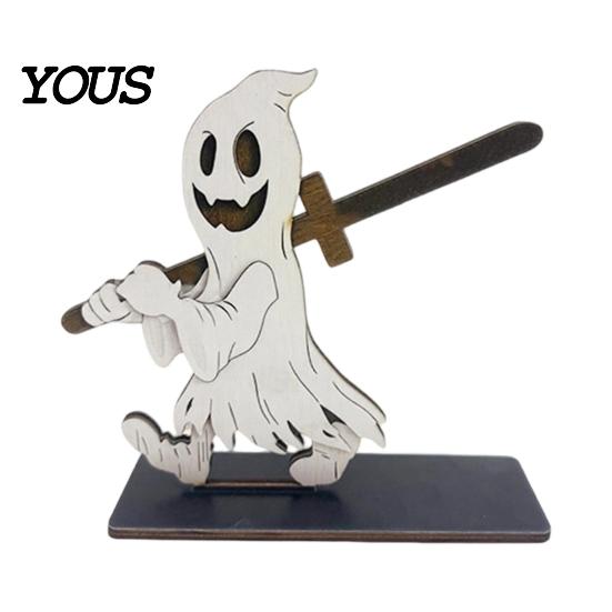 Solid Wood Roll Storage Halloween Paper Towel Holder, Wooden Skeleton/Ghost/Cat/Pumpkin/Witch Stand, Funny Party Supplies Gothic Organizer for Kitchen