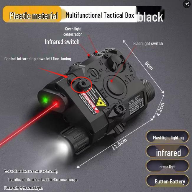 PEQ15 Tactical Box: 20-22mm Rail-Compatible, Green Light Flashlight, Red Laser Toy Accessories