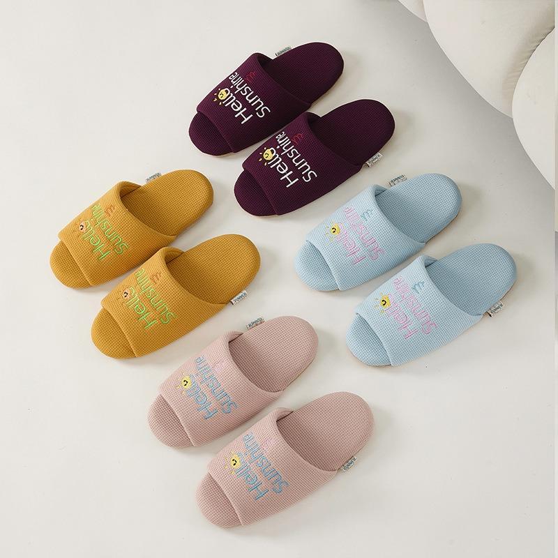 Silent silent slippers women's indoor home household one-word drag does not hurt the floor soft bottom couple four seasons cool slippers men