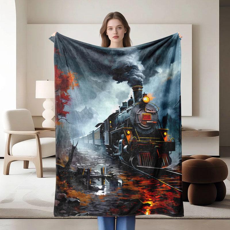 1 piece steam train theme flannel blanket, suitable for sofa, bed, office, ideal gift for family, friends, perfect for holidays.