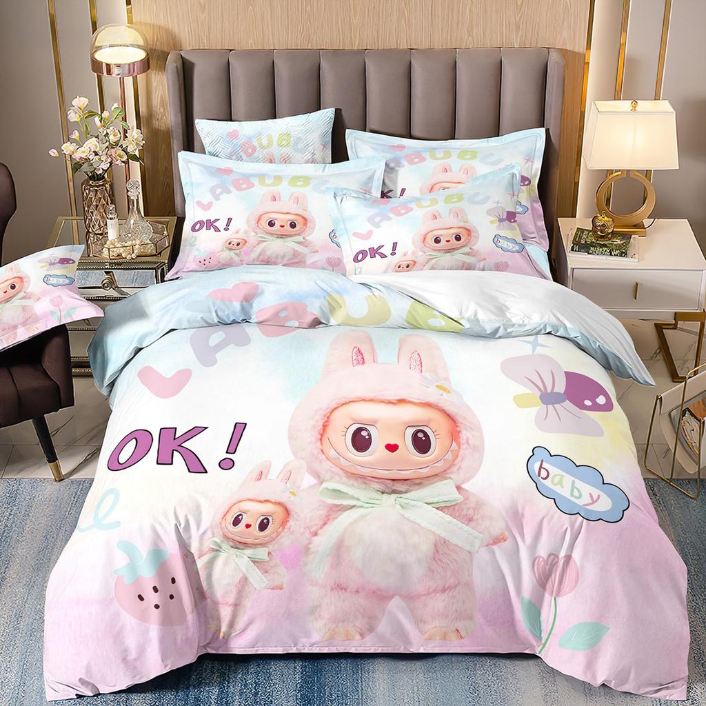Cartoon Cute Labub 3D Printed Quilt Cover Three-Piece Set Student Dormitory Bedding Four-Piece Set