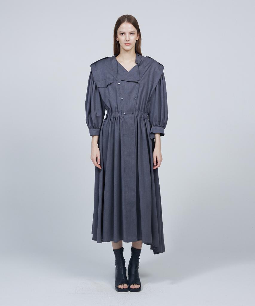Meuameu Puff Sleeve Trench Coat Dress