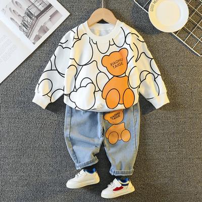 Костюм-светр для хлопчика на весну та осінь, дитячі джинси, костюм-двійка з ведмедиком і довгим рукавом