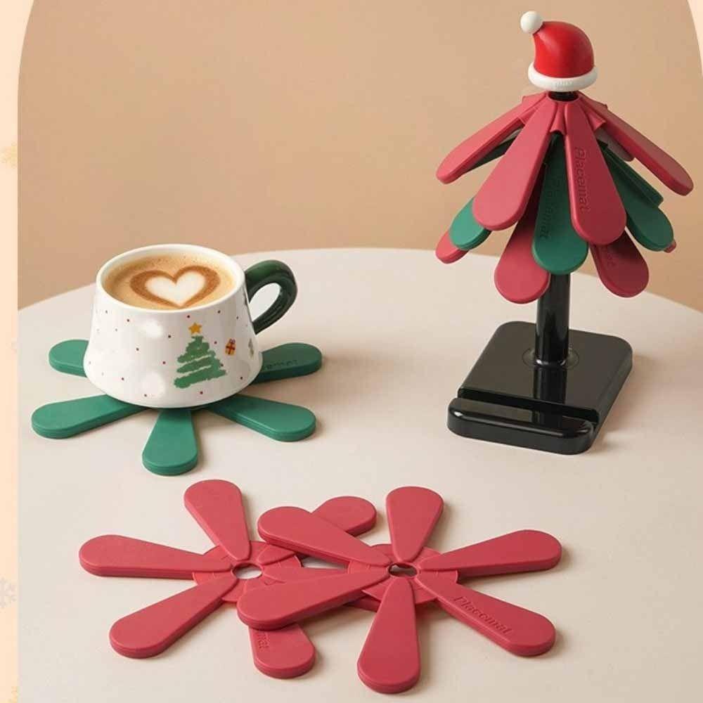 Non-slip Silicone Insulation Pad Suction Cup Base Anti Scald Christmas Tree Trivet Easy To Clean Foldable Heat Insulation Pad