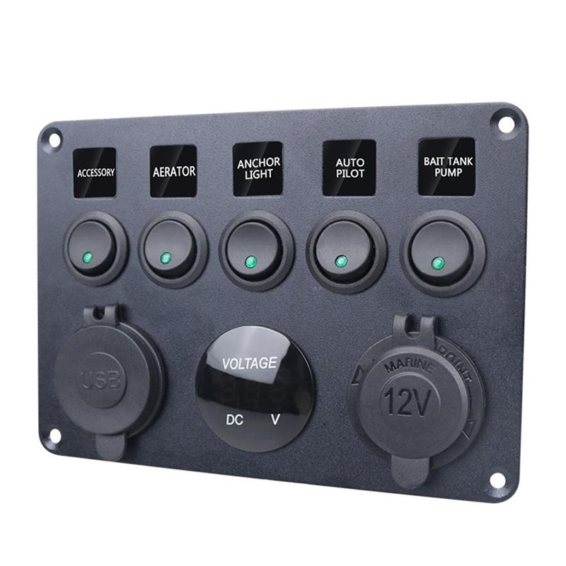 12v 24v 5 Gang Marine Boat Switch Panel Led Waterproof Circuit With Voltmeter Dual Usb For Boat Yacht Replacement Parts