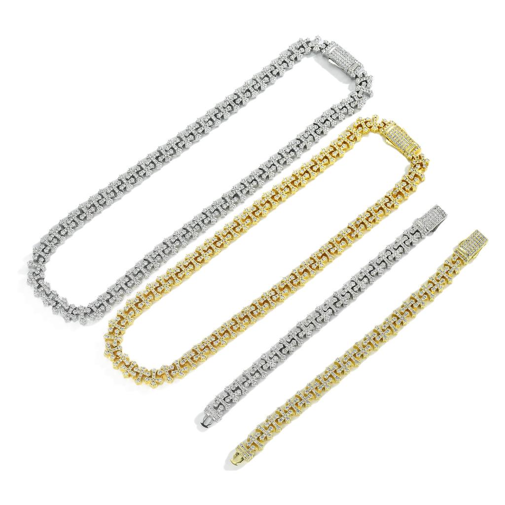 Hip-Hop Full Diamond Cross Bracelet Gold-Plated Zircon Light Luxury Fashion Men'S And Women'S Same Bracelet Jewelry