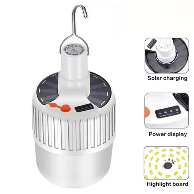 

Светодиодная лампа для кемпинга на солнечной батарее с USB-подзарядкой, 100 Вт, высокая мощность, 24 светодиода, 5 скоростей света, уличный крючок, свет для палатки, энергосберегающая 100W