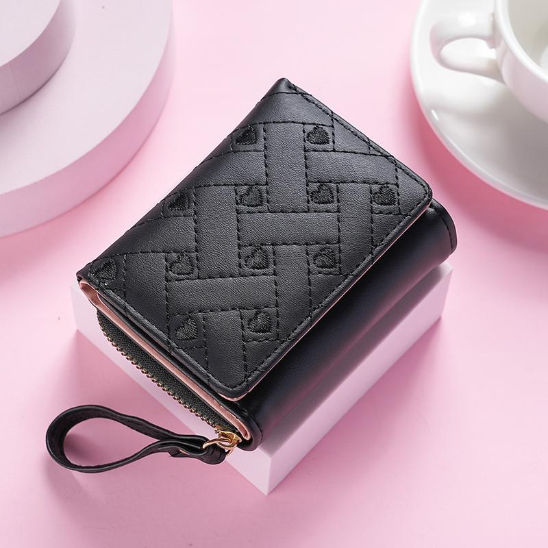 IELGY Ladies Short Wallet Summer All-Match Embroidered Heart Coin Purse