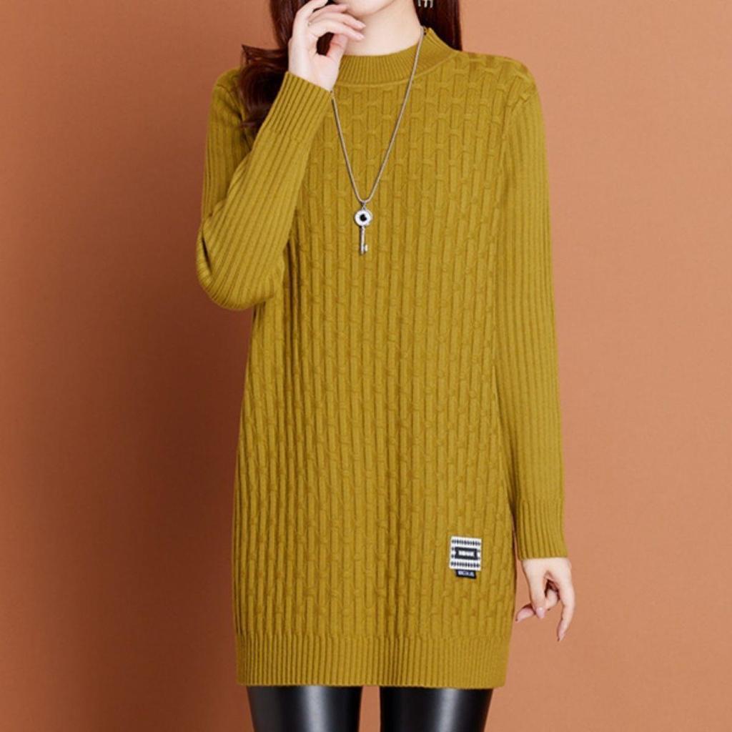 Mid-Length Knit Sweater Dress - Stylish Plus Size for Autumn/Winter