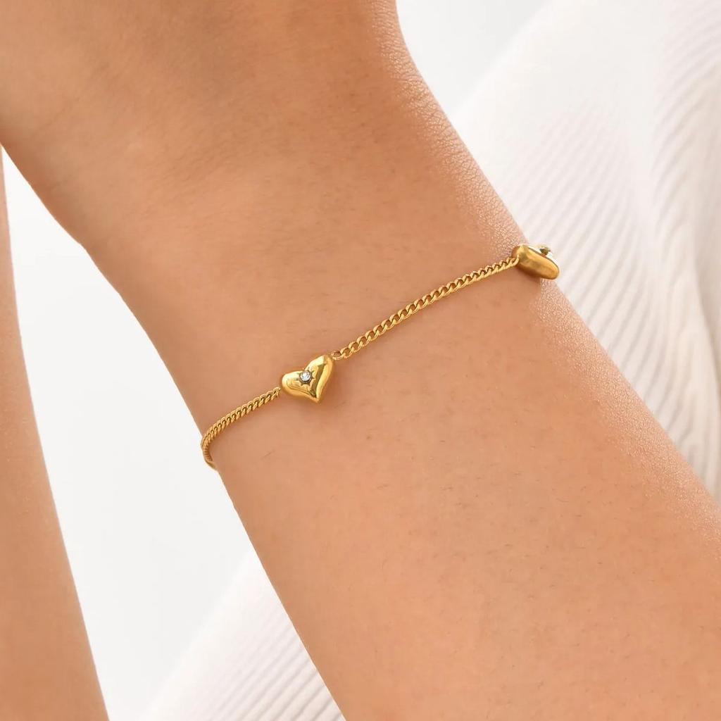 Stainless Steel Vintage Golden Heart zircon Bracelet For Women Fashion Chain Bracelets New Fashion Wrist Jewelry Girl Gift
