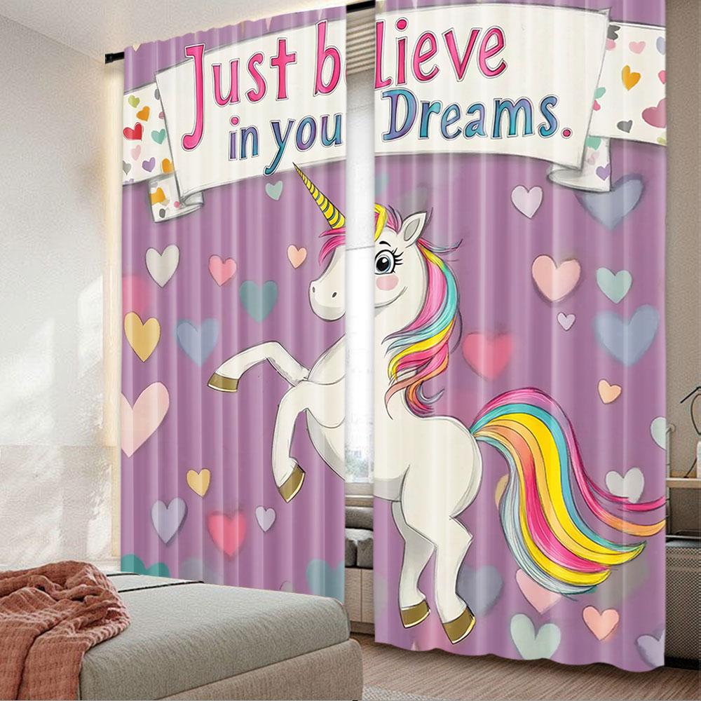 

2 шт. Женственная штора Единорог Верь в свои мечты Слова Подходит для гостиной спальни кухни и ванной комнаты 29x65in(75x166cm)