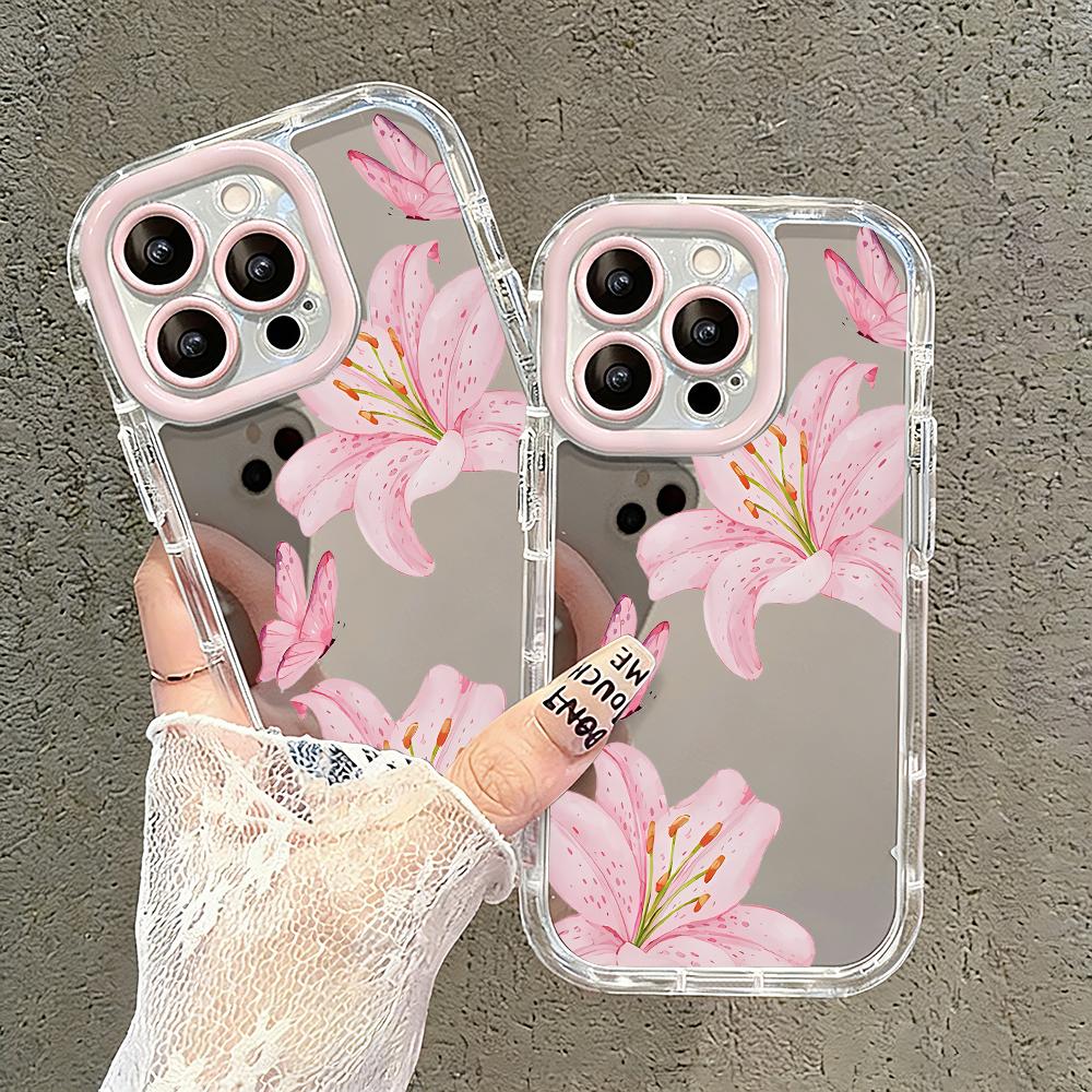Romantyczne Kwiaty Brzoskwini Lustrzane Etui na Telefon Dla iPhone 17 Air 16 Pro Max 17 15 14 13 12 11 7 8 Plus XR XS Ochronne Tylne Etui