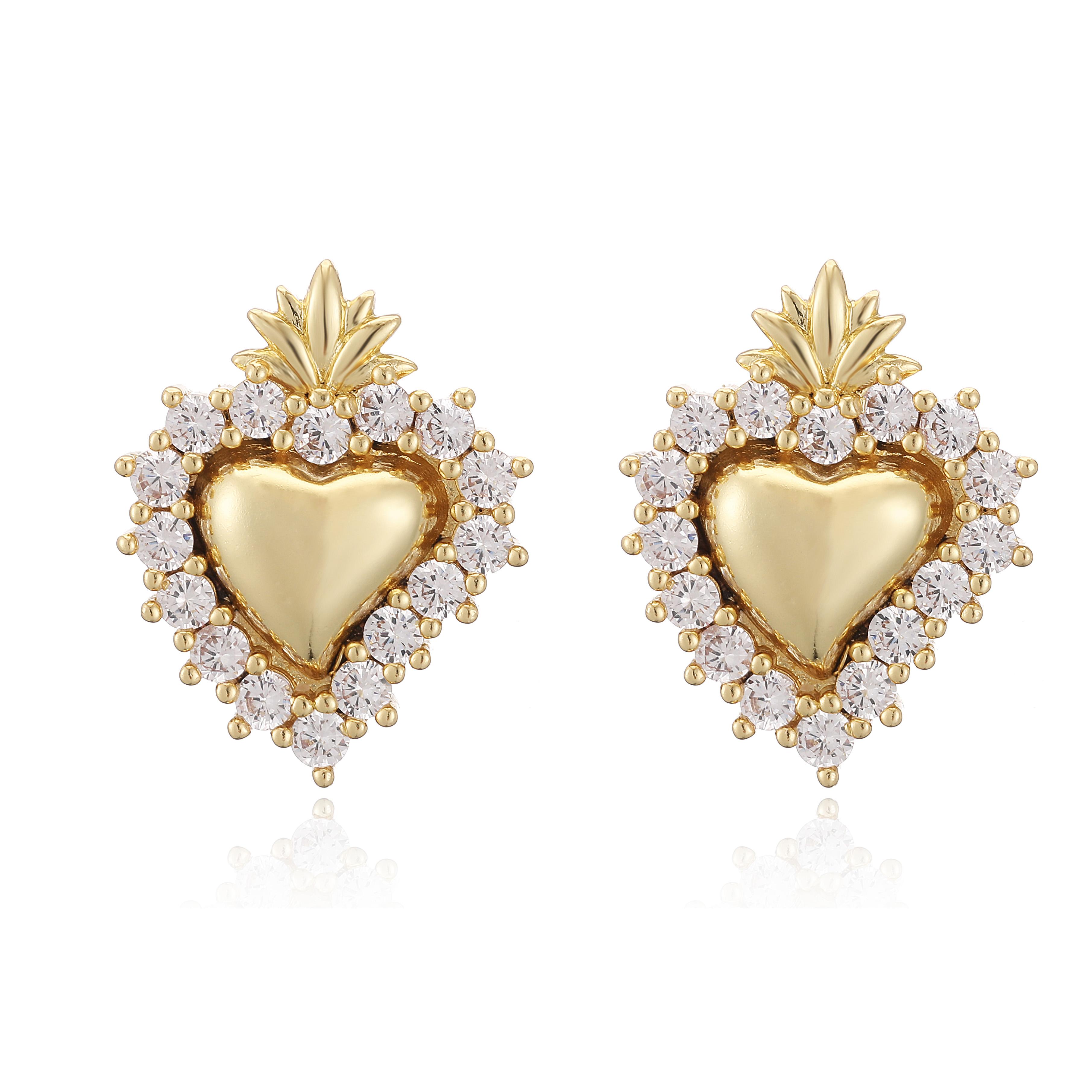 

HE Heart-Shaped Crown Stackable Ring Stud Earrings Suitable for Women to Wear Sparkling Engagement Jewellery Other