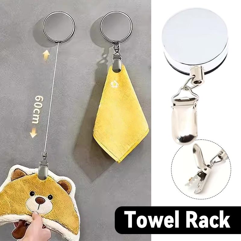 1 Stück Automatischer Einziehbarer Handtuchhalter Ohne Bohren Selbstklebend An der Wand Montierter Handtuchhalter mit Edelstahl-Kabelklemme