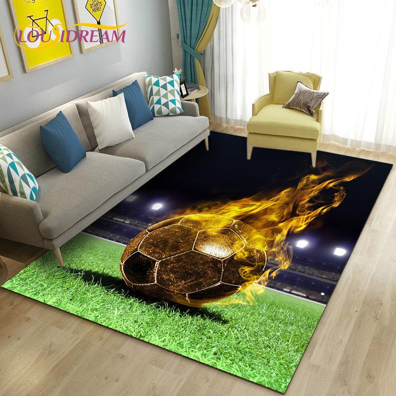 כדורגל כדורגל תלת מימד שטיח אזור ספורט, שטיח לסלון ספת חדר שינה שטיח לדלת קישוט מטבח, משחק לילדים מחצלת רצפה מונעת החלקה