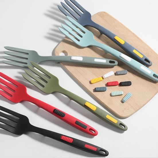Salad Fork Flexible Food Grade Anti-scalding Silicone Dessert Pasta Fruit Whisking Fork Cooking Utensil for Daily Use