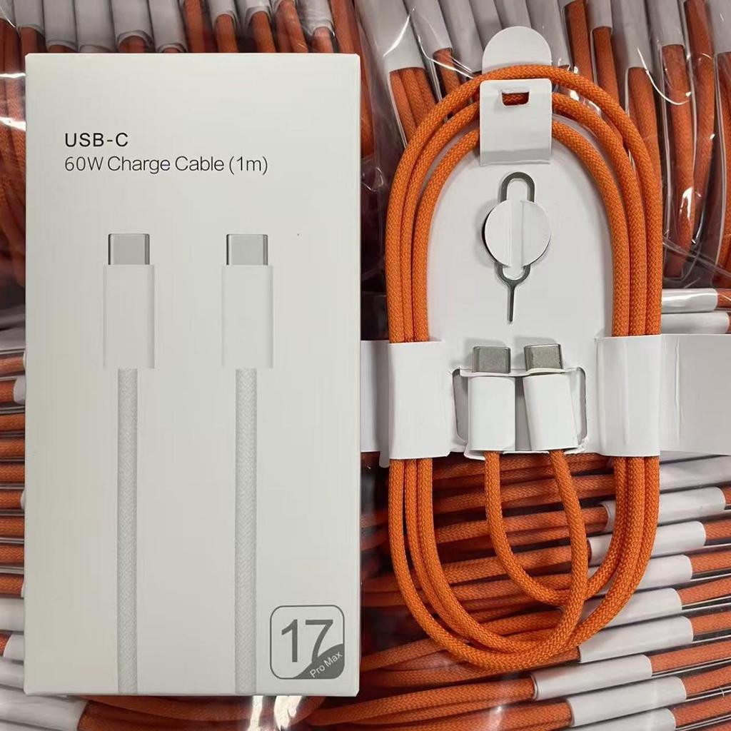 60W Dual Type-C Braided Data Cable for Apple Devices - Orange