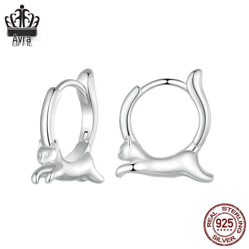 925 Sterling Silver Lively Cat Earrings: Versatile Platinum-Plated Kitten Jewelry for Women