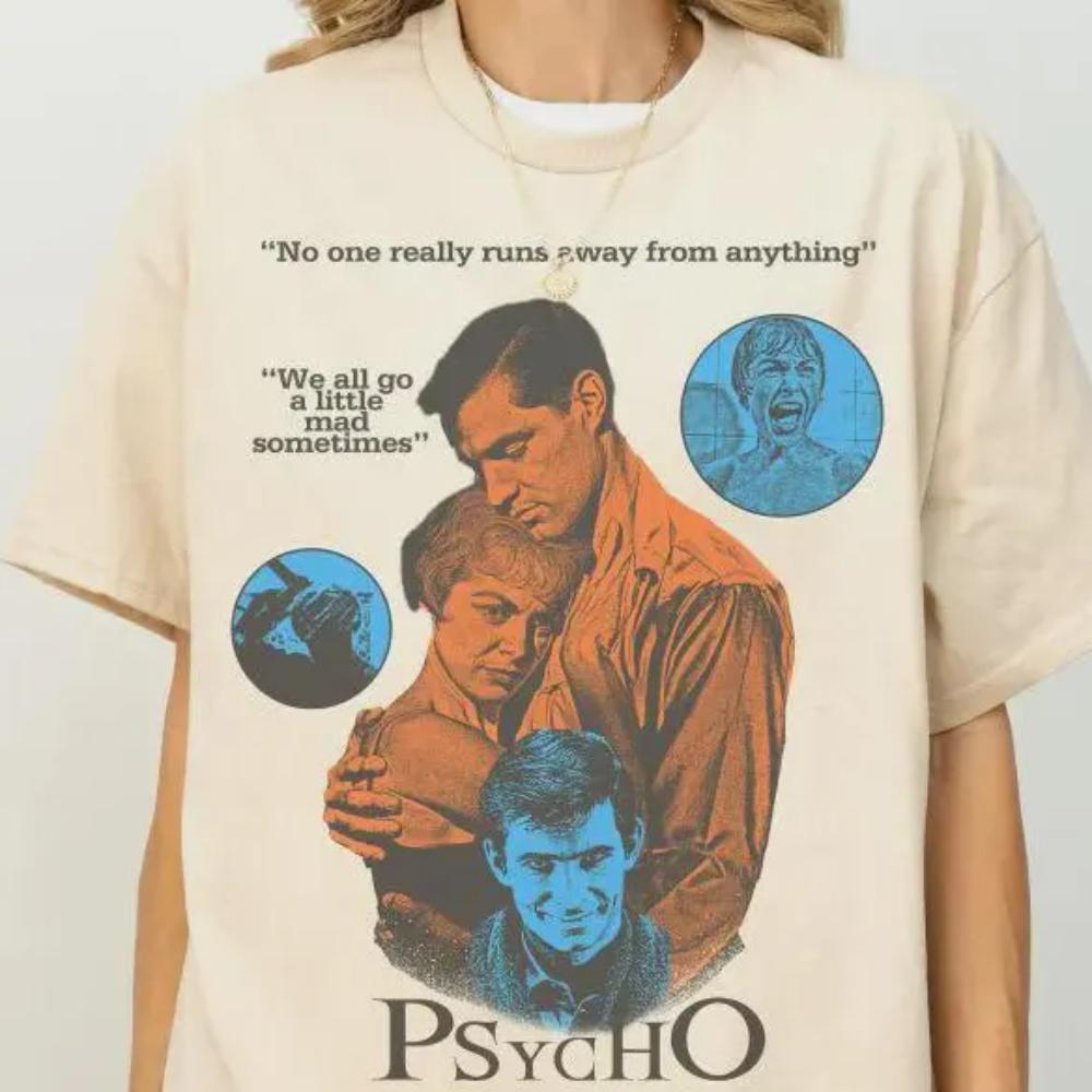 Retro Psycho movie Tshirt 1960s Alfred Hitchcock Tshirt casual and comfortable unisex pure cotton streetwear  y2k clothes S