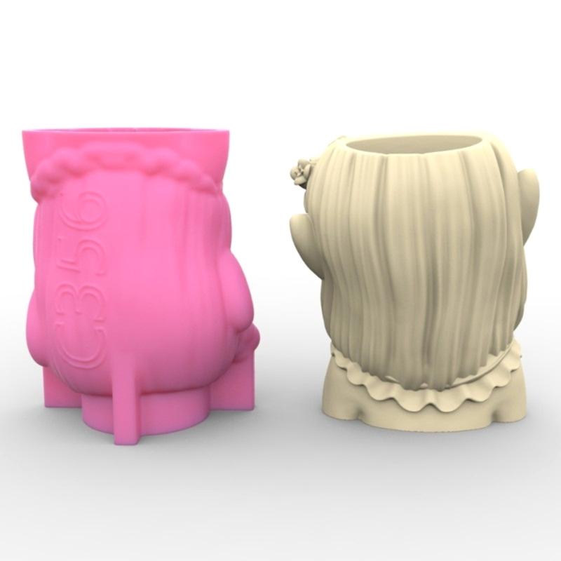 Geometric Little Girl Gypsum Silicone Molds Storage Box Mold for Making Succulent Plant Pot Flower Pot Pen Holder