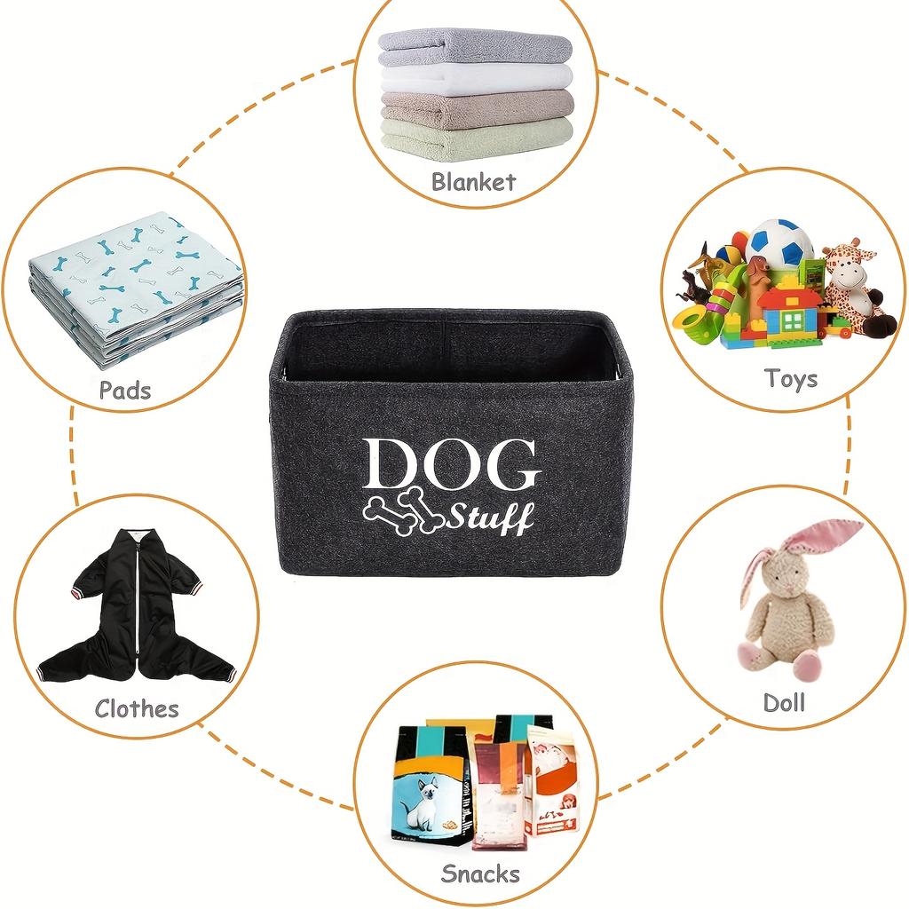Pet Storage Box - Black Plush Durable Polyester No Assembly Toy Blanket Rope Organizer Basket Pet Chest Organizer