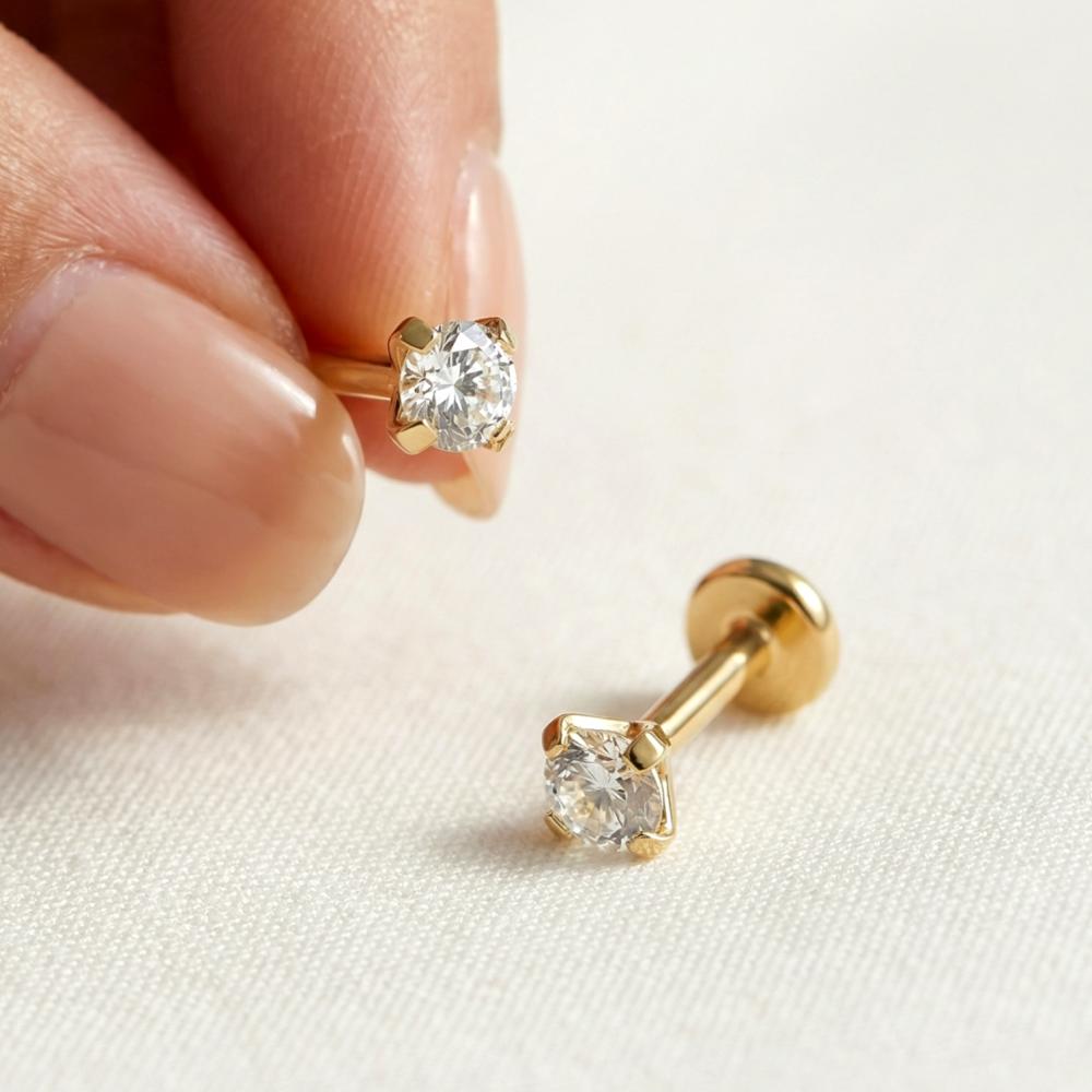 2/8PCS Stainless Steel Eearring Nose Stud Cartilage Piercing Jewelry Helix Tragus Lip Gold Color Tiny Earrings for Women 18G