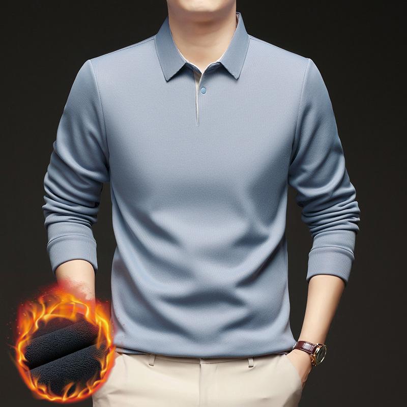 Men's Long Sleeve T-Shirt Middle-Aged & Young Casual Lapel Collar
