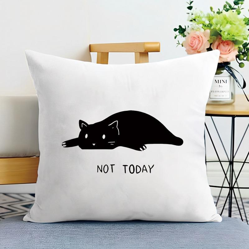 Cartoon Black Cat Print Decorative Pillowcase Bedroom Living Room Square Cushion Pillowcase