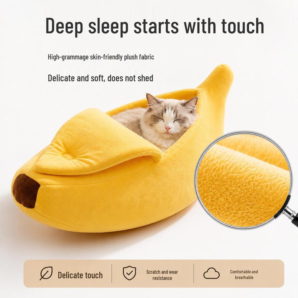All-Season Warm Banana Boat Pet Bed for Cats and Small Dogs