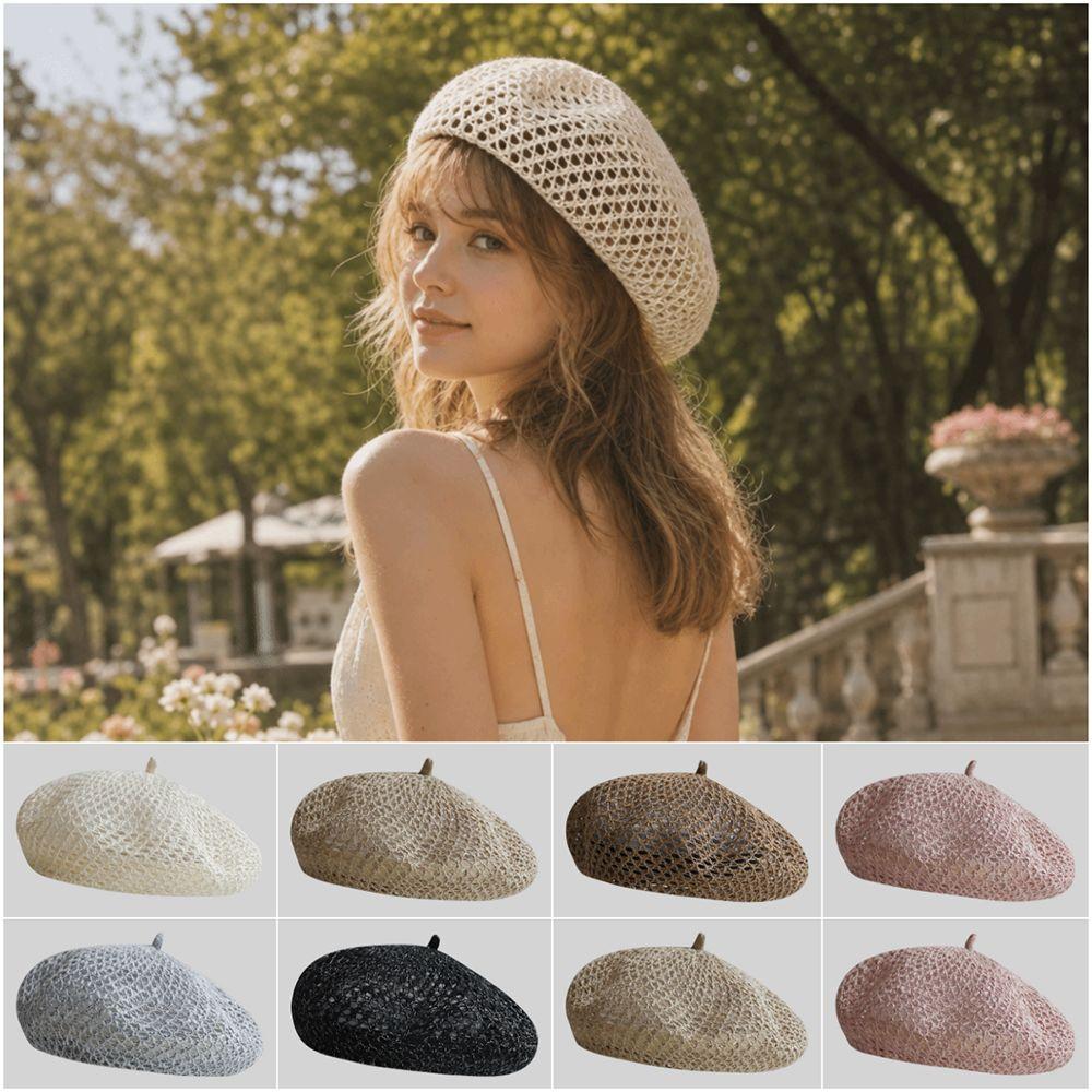 Solid Color Hollow Beret Hollow Knitted Pumpkin Hat Casual Painter Hat Women