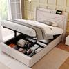Upholstered Bed, Storage Bed Drawer with USB Type C Charging Headboard, Linen Material Bed Frame, Youth Bed 90x200 with Slatted Frame (With Mattress)
