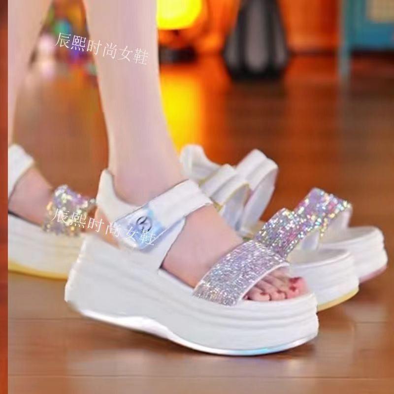 Thick-soled Inner Height-increasing Sandals Women's 2025 New Versatile and Thin Small 8cm Muffin Bottom Fashionable, Versatile and Comfortable